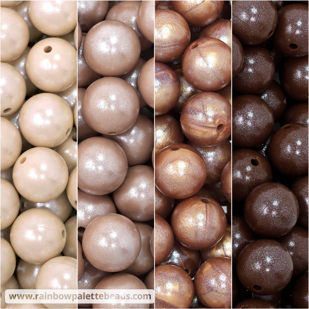 15mm Earthy Neutrals Shimmer Pearl Silicone Bead Mix (40 beads) Beads