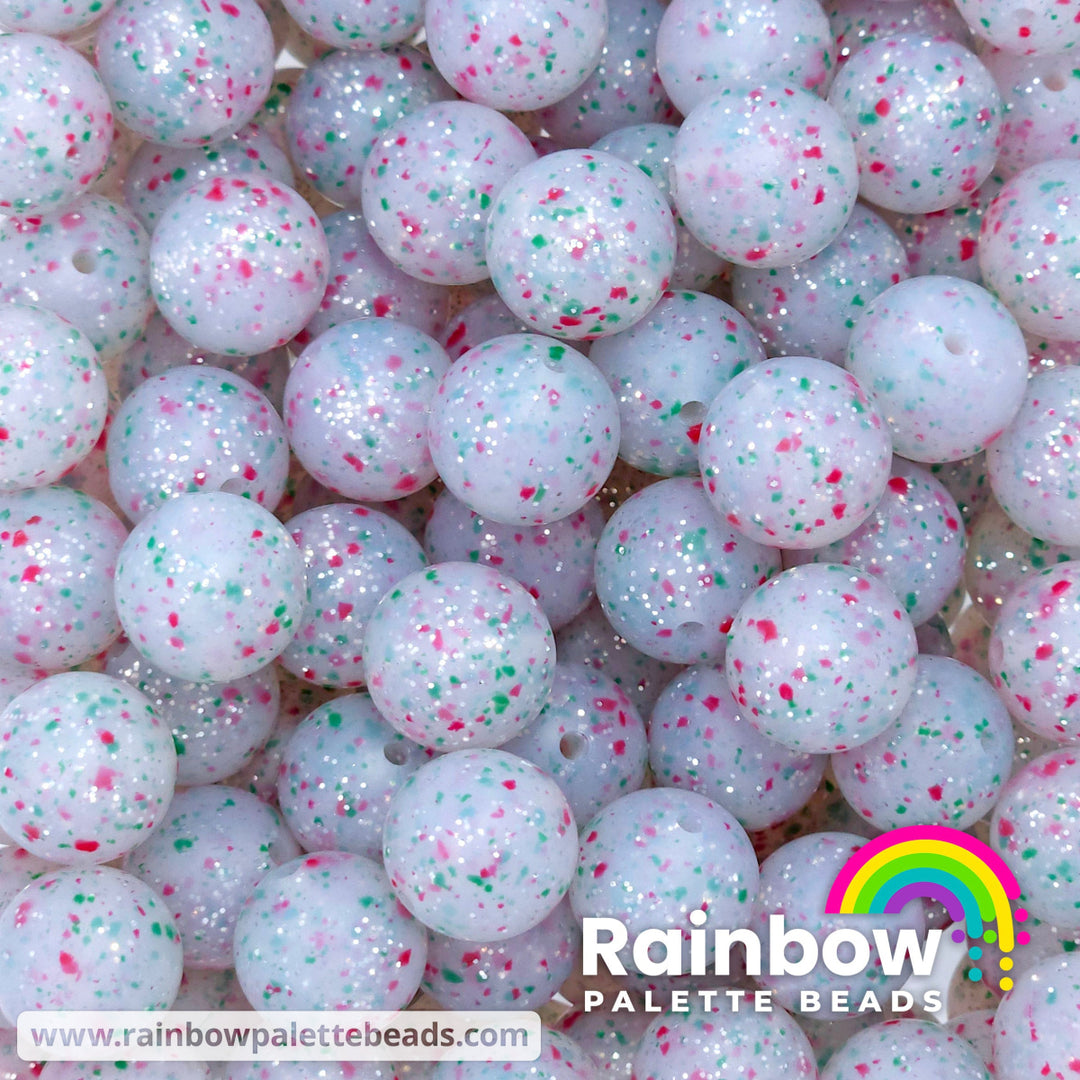 15mm Exclusive Matte Icy Peppermint Bark Glitter Silicone Round Beads Beads