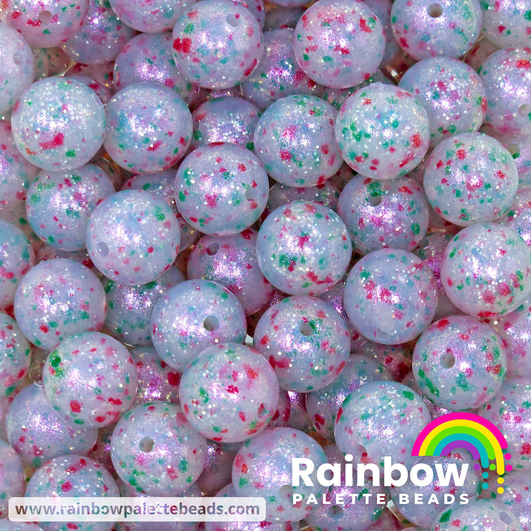 15mm Exclusive OPAL Icy Peppermint Bark Glitter Silicone Round Beads Beads