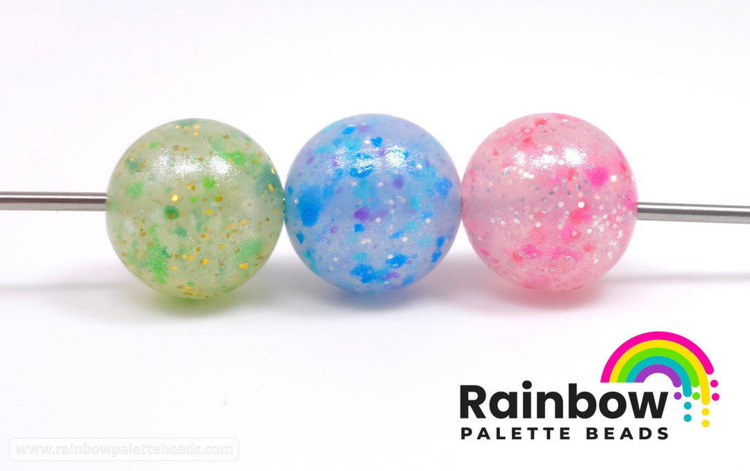 15mm Exclusive Pink Princess Confetti Silicone Glitter Shimmer Pearl Beads Beads