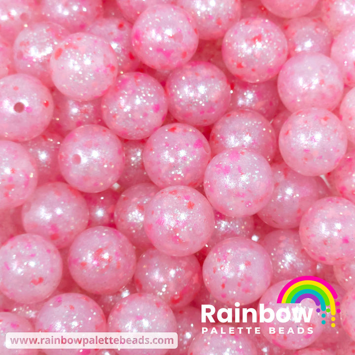 15mm Exclusive Pink Princess Confetti Silicone Glitter Shimmer Pearl Beads Single Bead Beads
