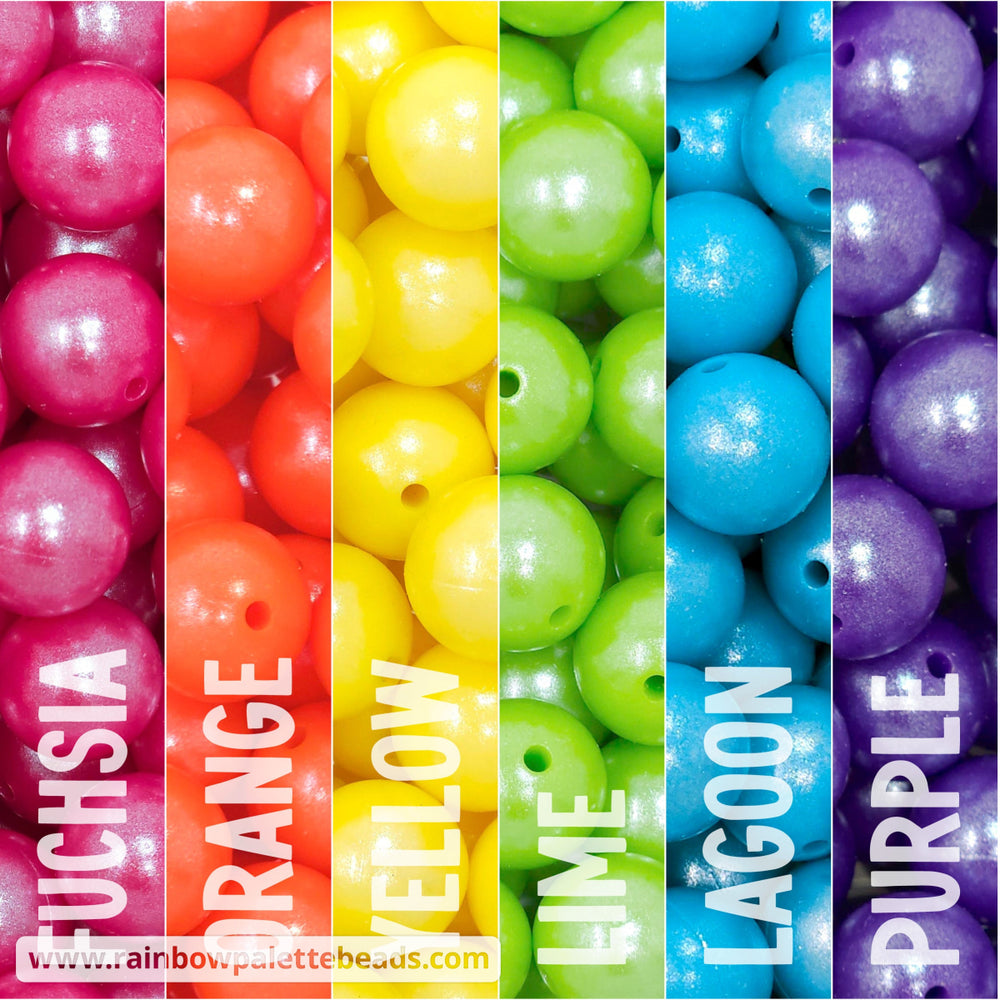 15mm Fuchsia Rainbow Shimmer Pearl Silicone Bead Mix (30 beads) Beads