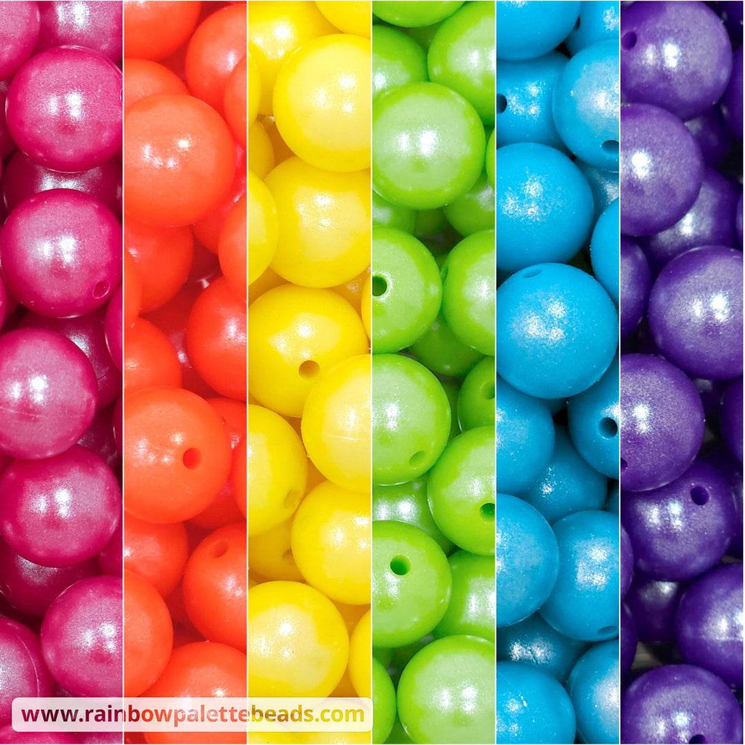 15mm Fuchsia Rainbow Shimmer Pearl Silicone Bead Mix (30 beads) Beads