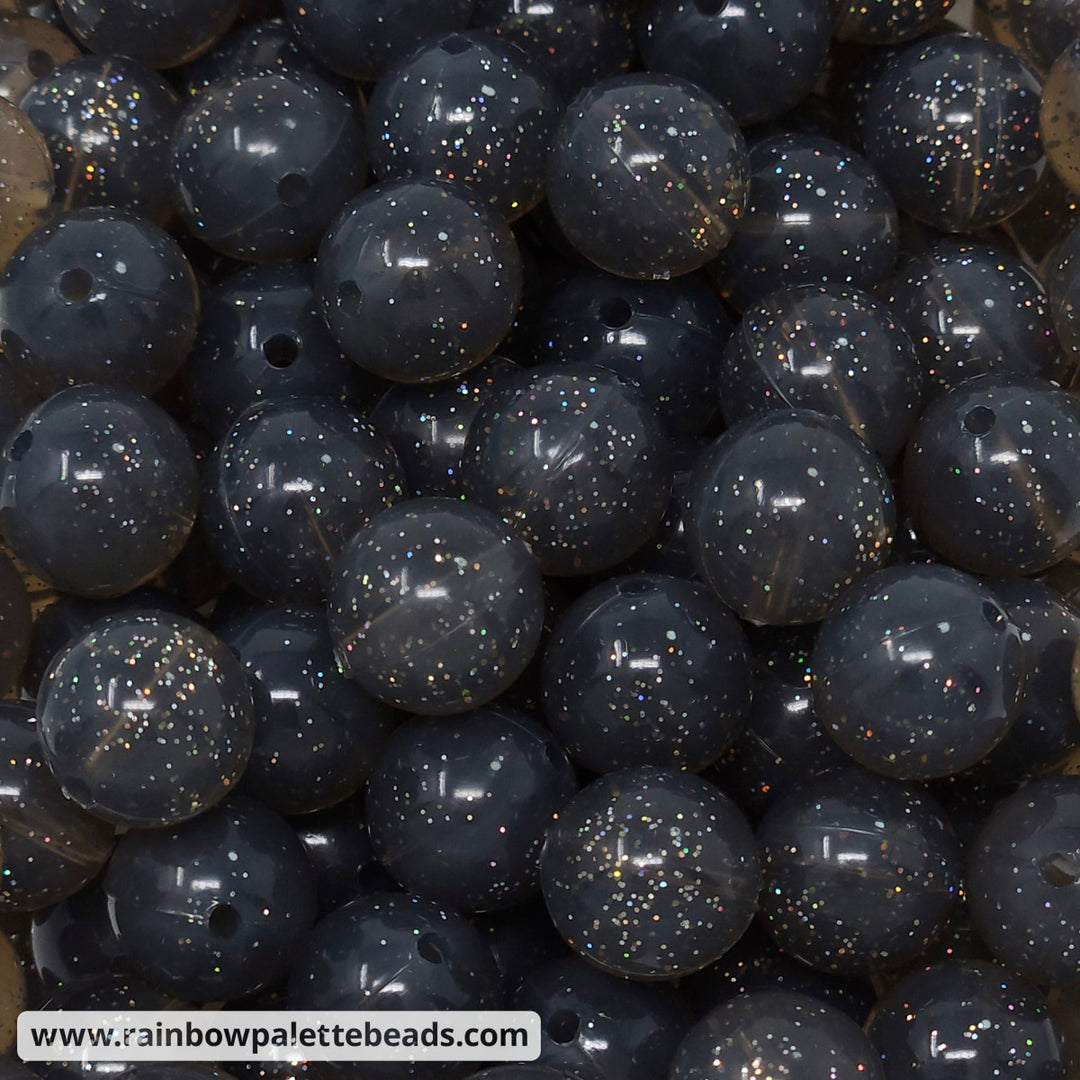 15mm Glossy Black/Gray Iridescent Glitter Jelly Silicone Bead Beads