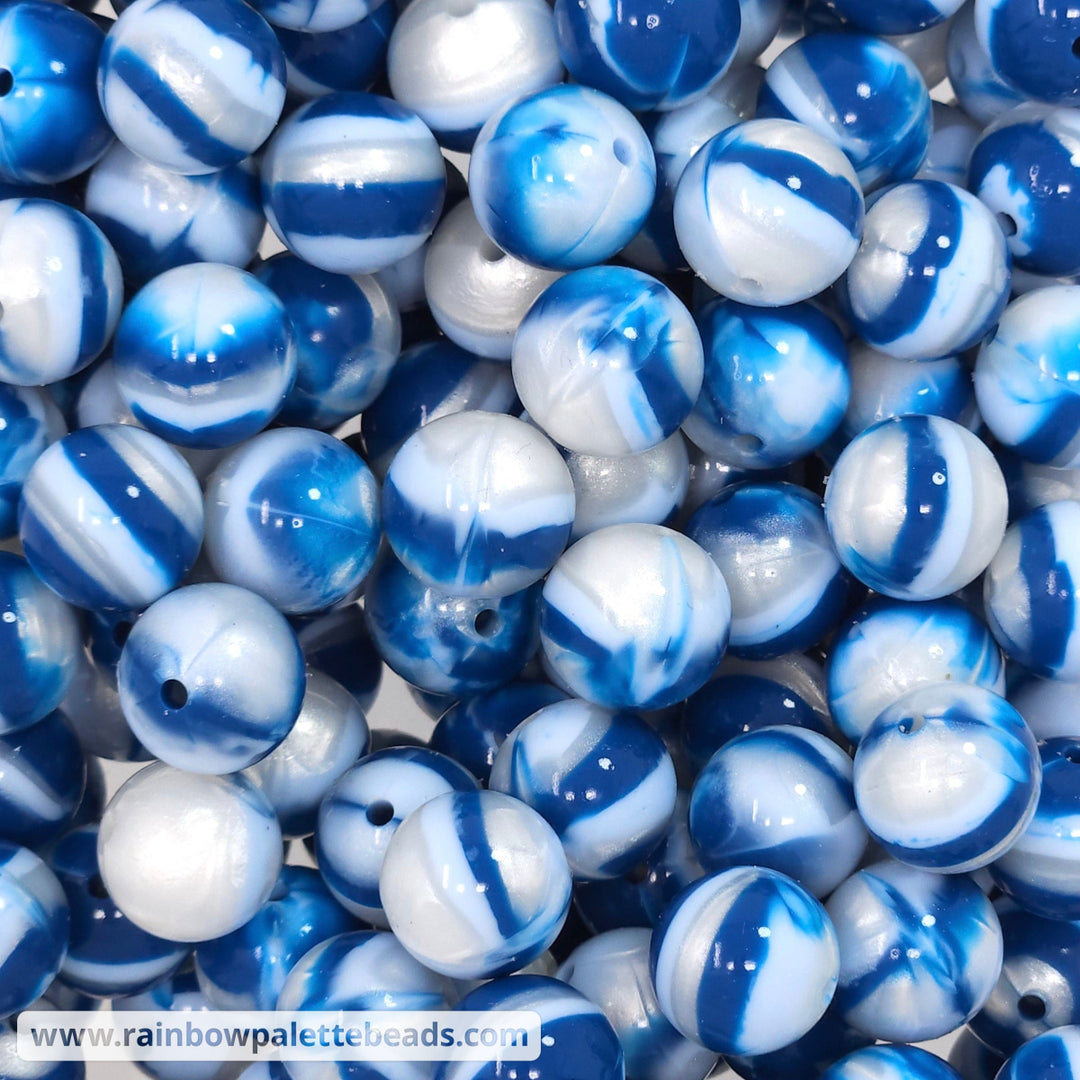 15mm Glossy Blue Jeans Pearl Swirl Silicone Bead Beads
