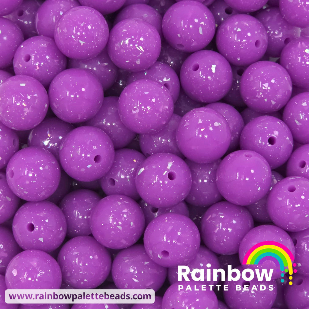 15mm Glossy Bright Orchid Purple Glitter & Foil Confetti Jelly Silicone Bead - Beads