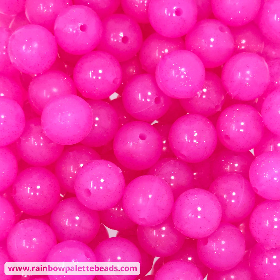 15mm Glossy Bright Pink Glitter Jelly Silicone Bead Beads