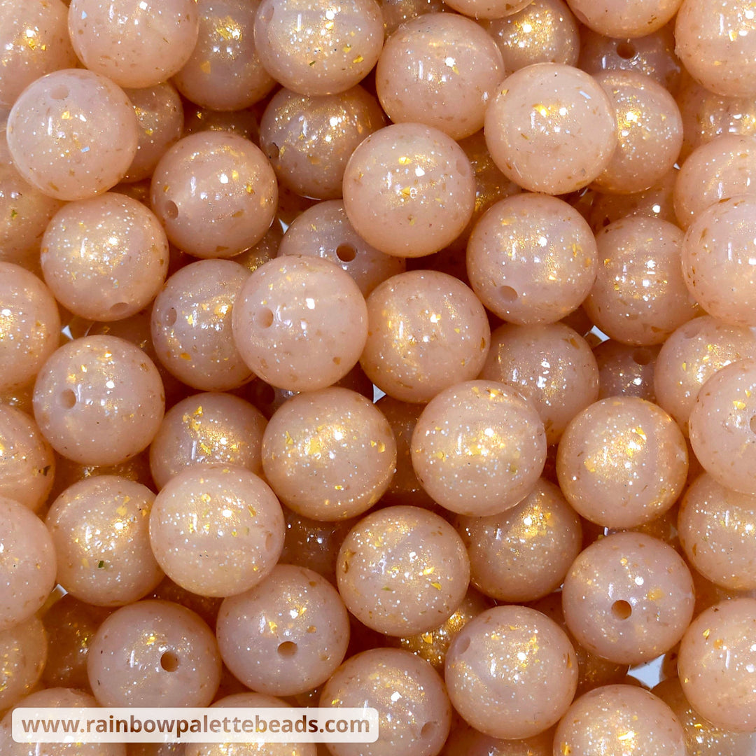 15mm Glossy Deluxe Gold Nugget Glitter Confetti Jelly Silicone Bead Beads