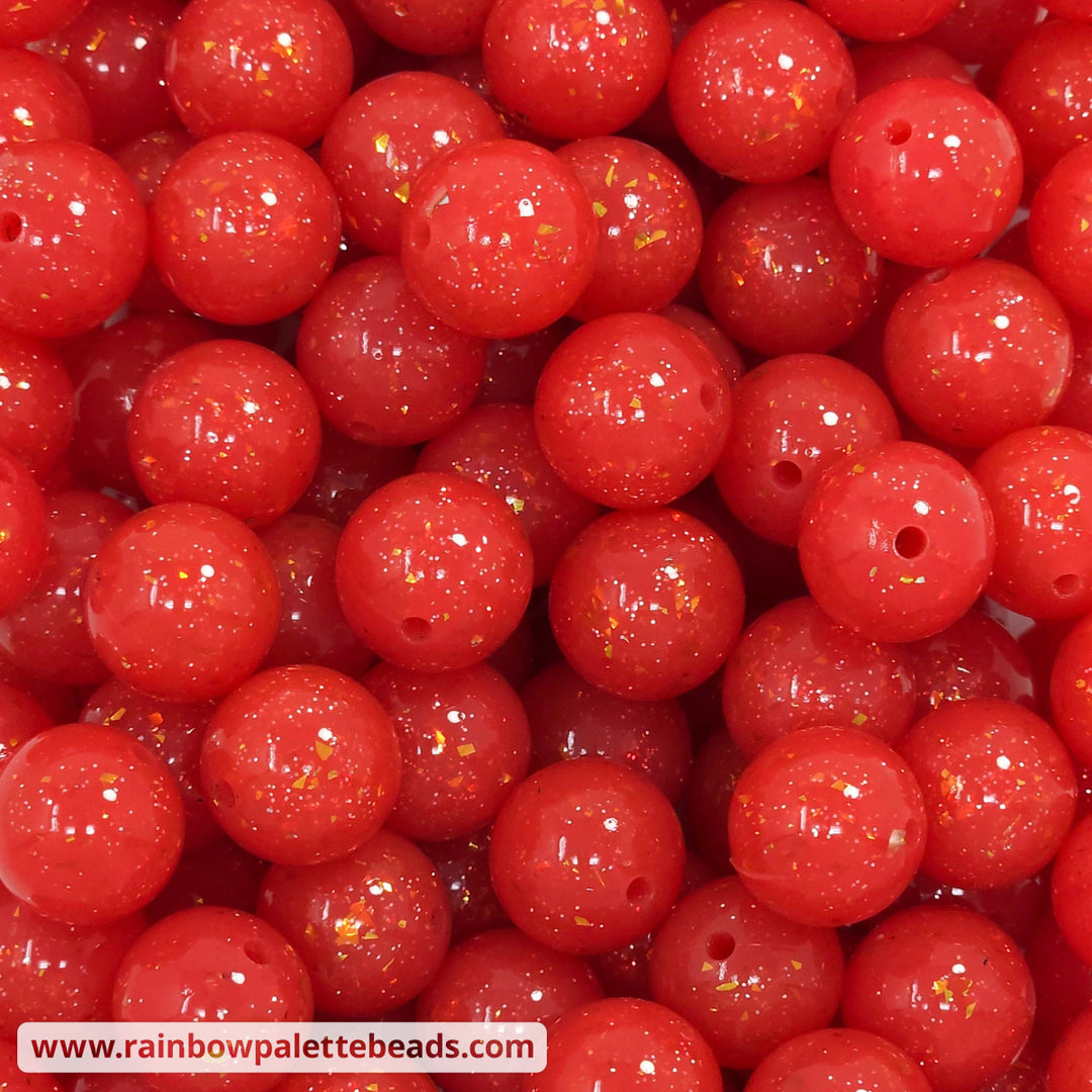 15mm Glossy Fire Red-Gold Glitter & Foil Confetti Jelly Silicone Bead - Beads