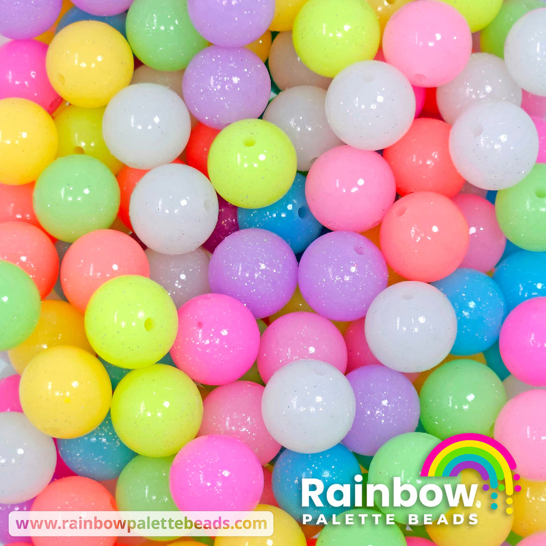 15mm Glossy Glitter Glow-in-the-Dark Silicone Round Bead Mix (10 beads) Beads