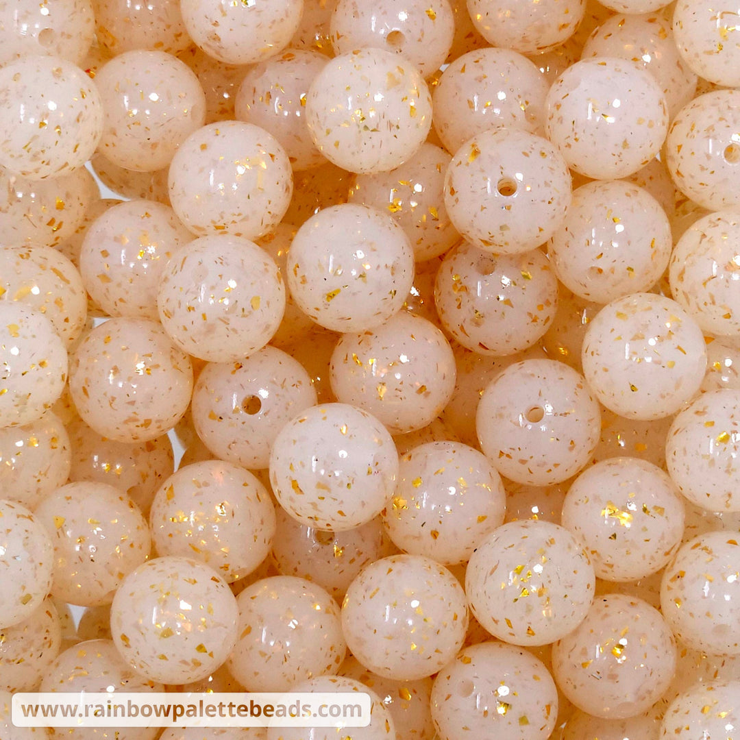 15mm Glossy Gold Foil Confetti Jelly Silicone Bead Beads