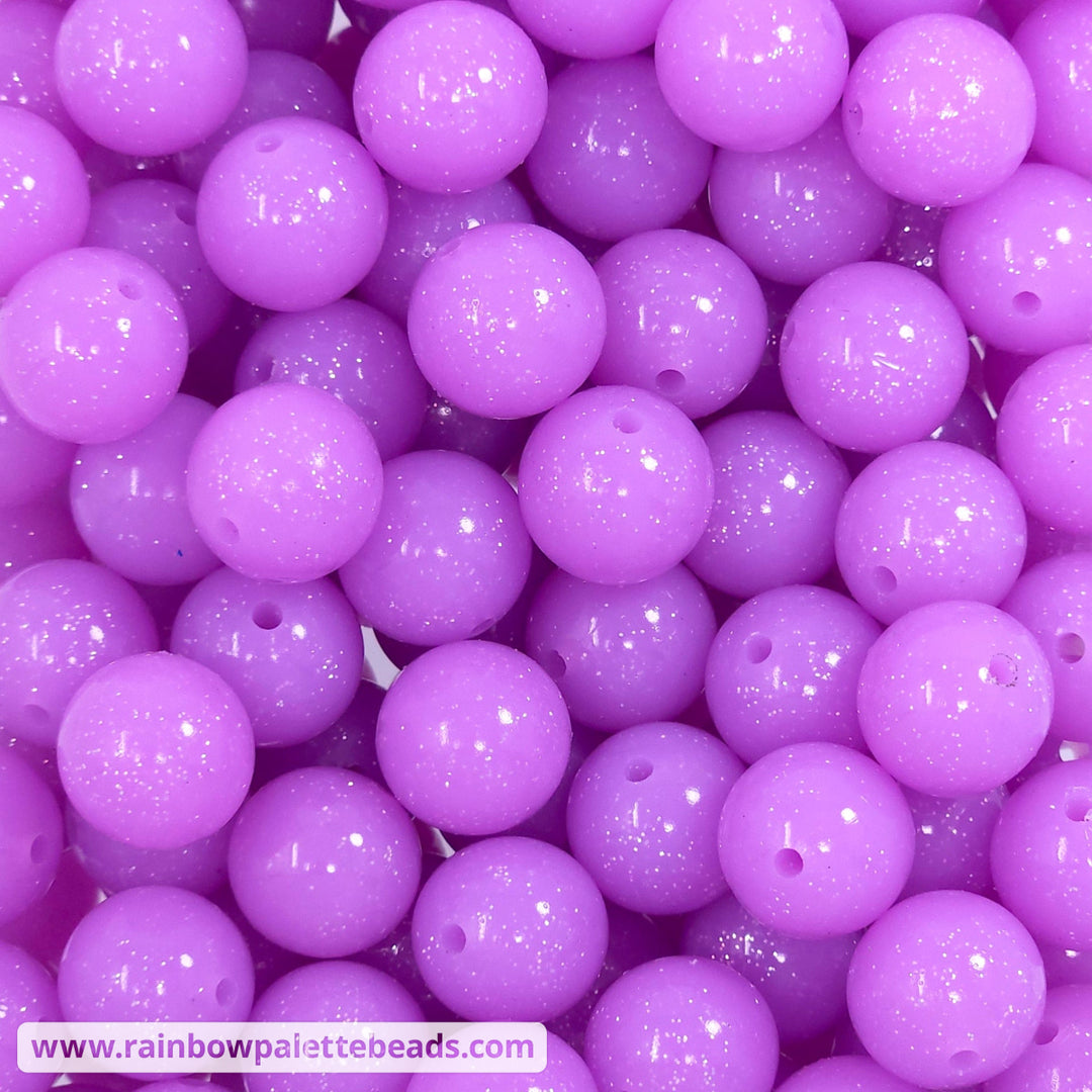 15mm Glossy Lilac Purple Glitter Jelly Silicone Bead Beads
