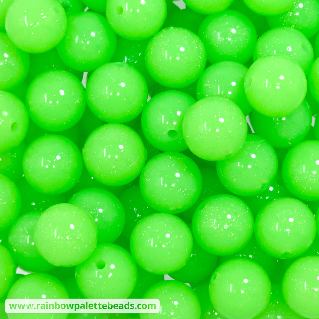 15mm Glossy Lime Green Glitter Opaque Jelly Silicone Bead Beads