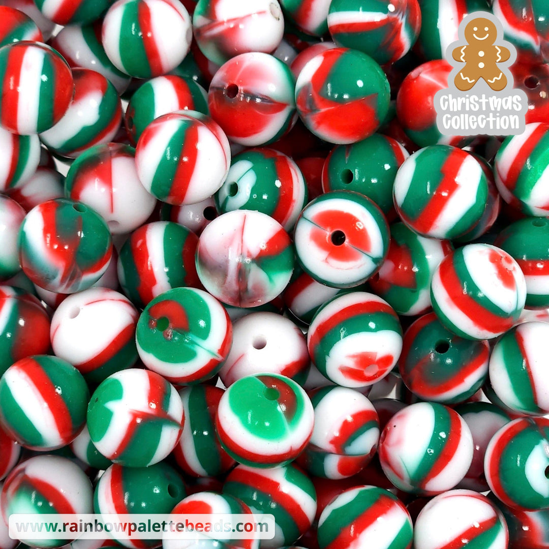 15mm Glossy Marbled Christmas Swirl Silicone Beads Beads