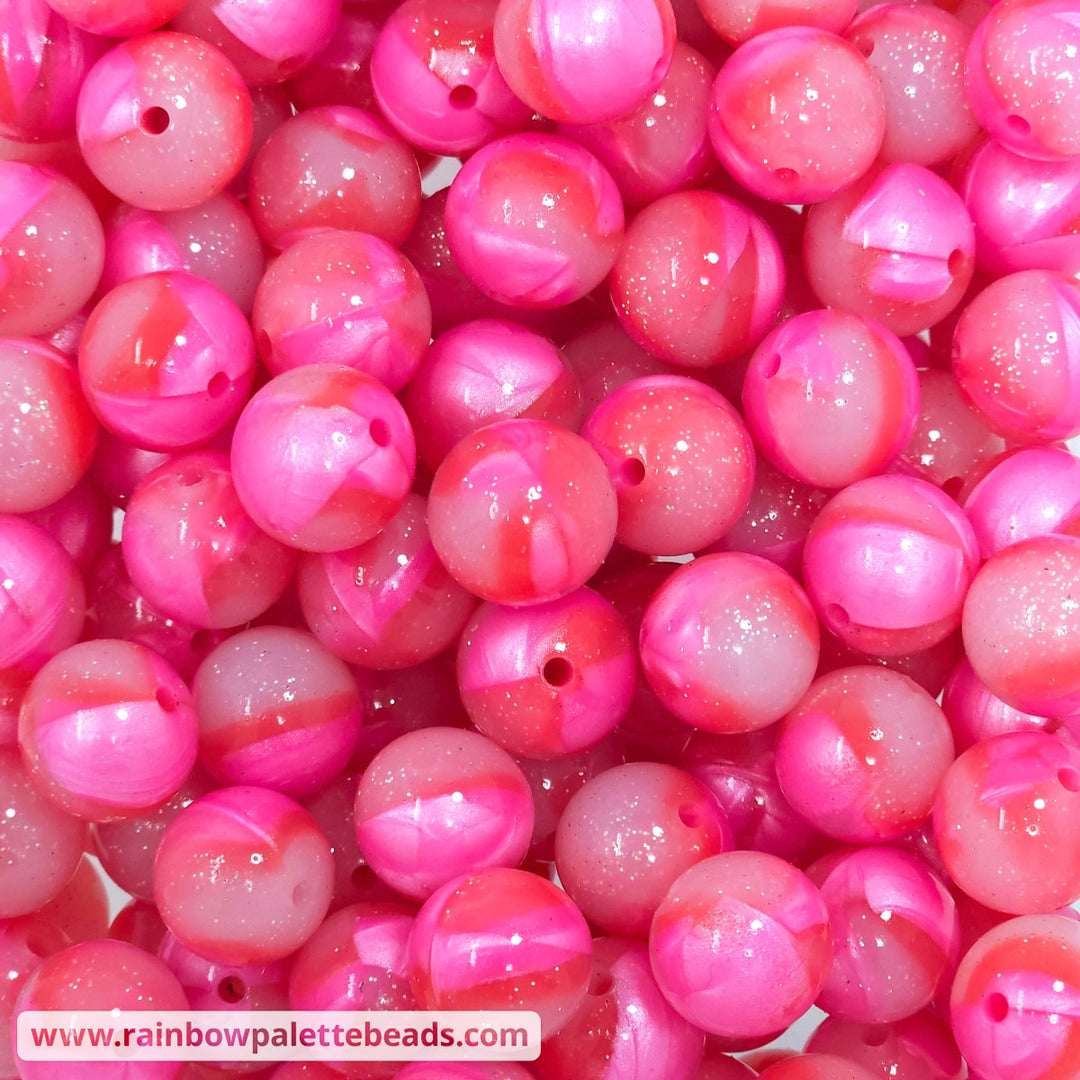 15mm Glossy Marbled Valentine’s Day Glitter Jelly Silicone Bead Beads