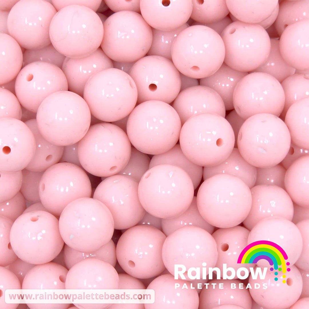 15mm Glossy Opaque Ballet Pink Glitter & Foil Confetti Jelly Silicone Bead - Beads