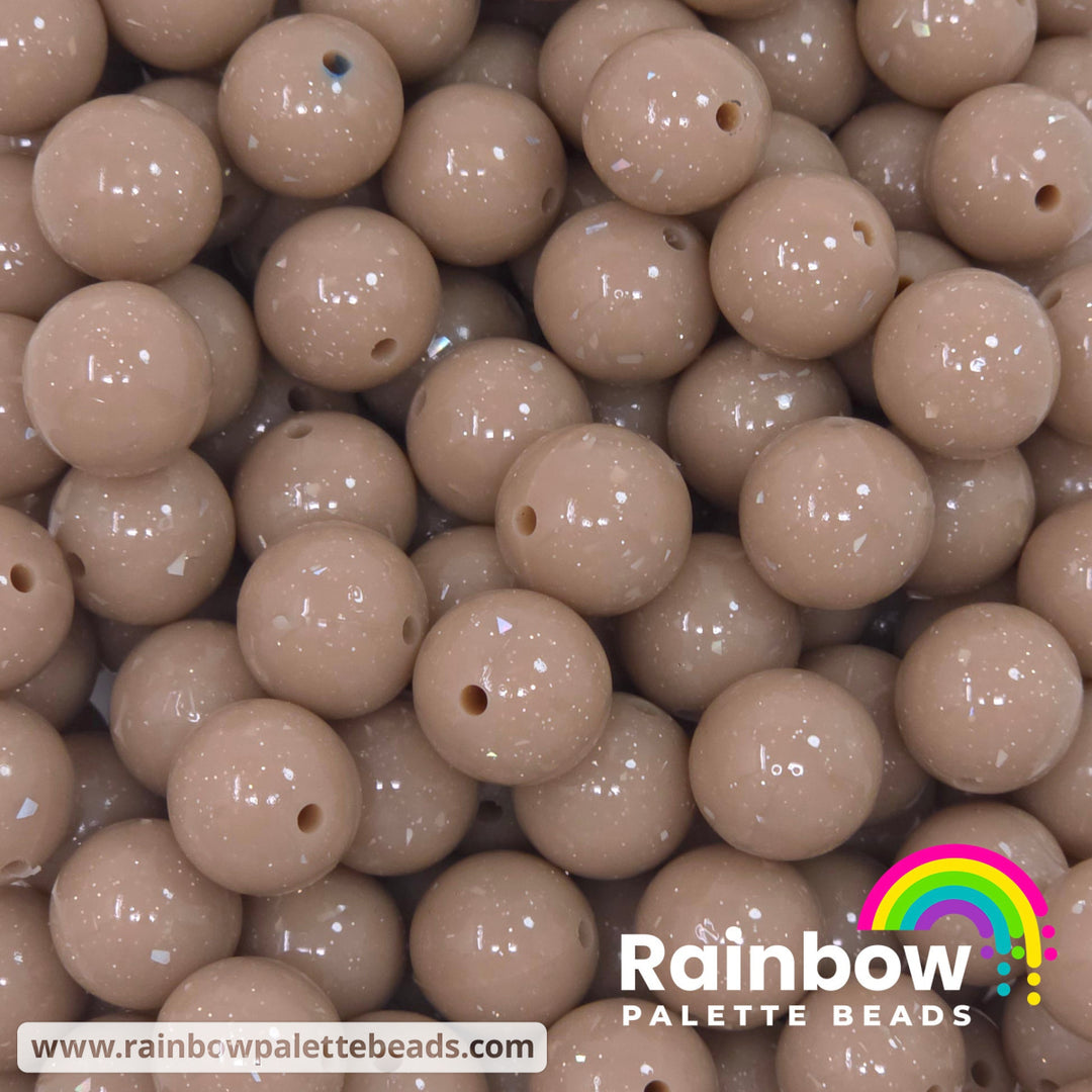 15mm Glossy Opaque Latte Brown Glitter & Foil Confetti Jelly Silicone Bead - Beads