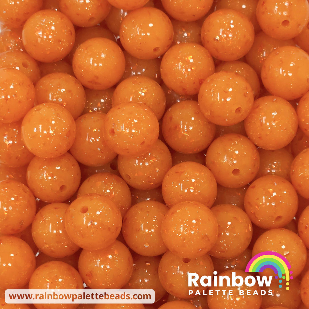 15mm Glossy Orange Glitter & Foil Confetti Jelly Silicone Bead Beads