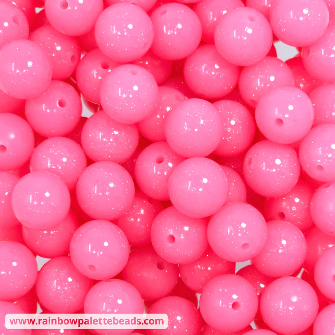 15mm Glossy Pink Punch Glitter Opaque Jelly Silicone Bead Beads