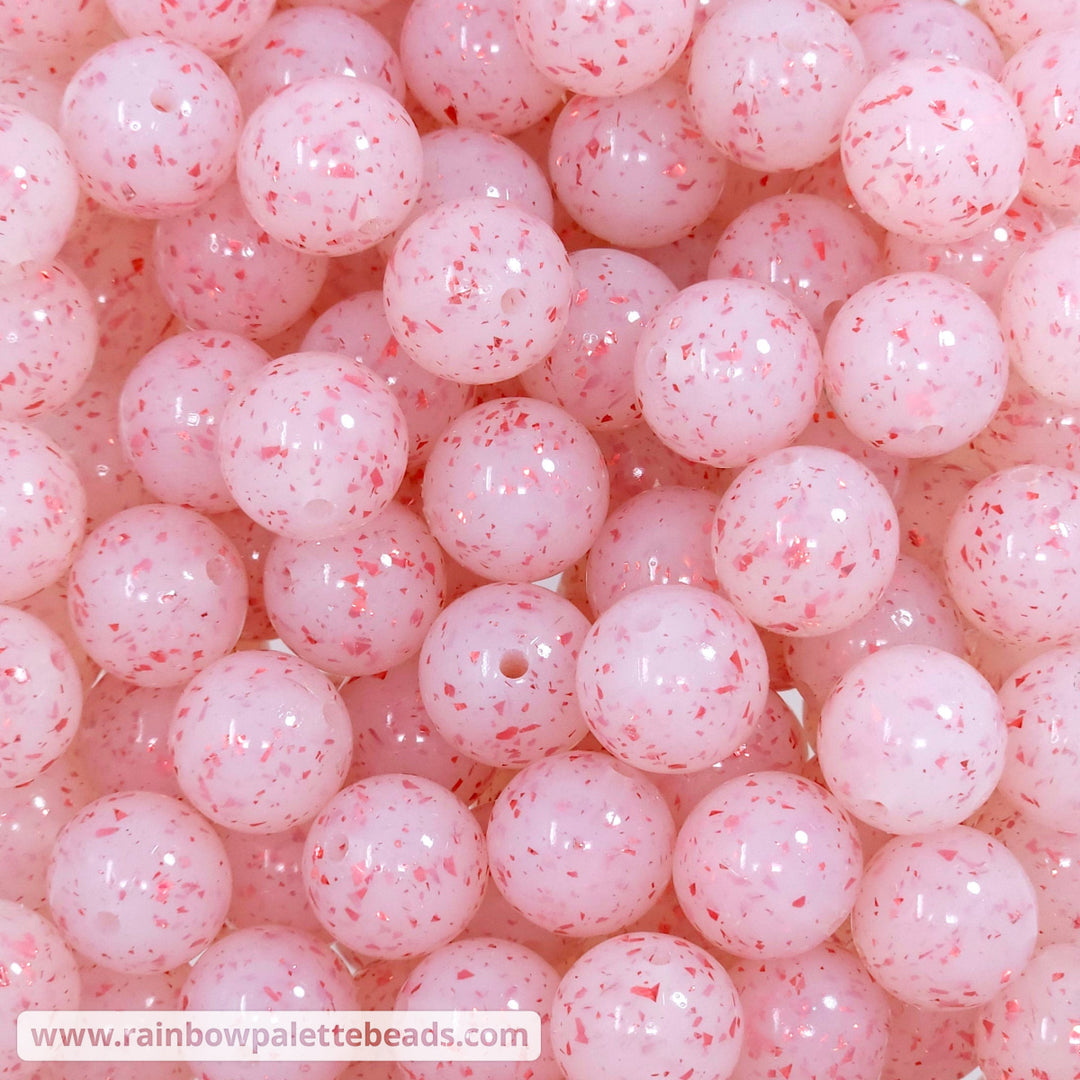 15mm Glossy Red/Coral Foil Confetti Jelly Silicone Bead Beads