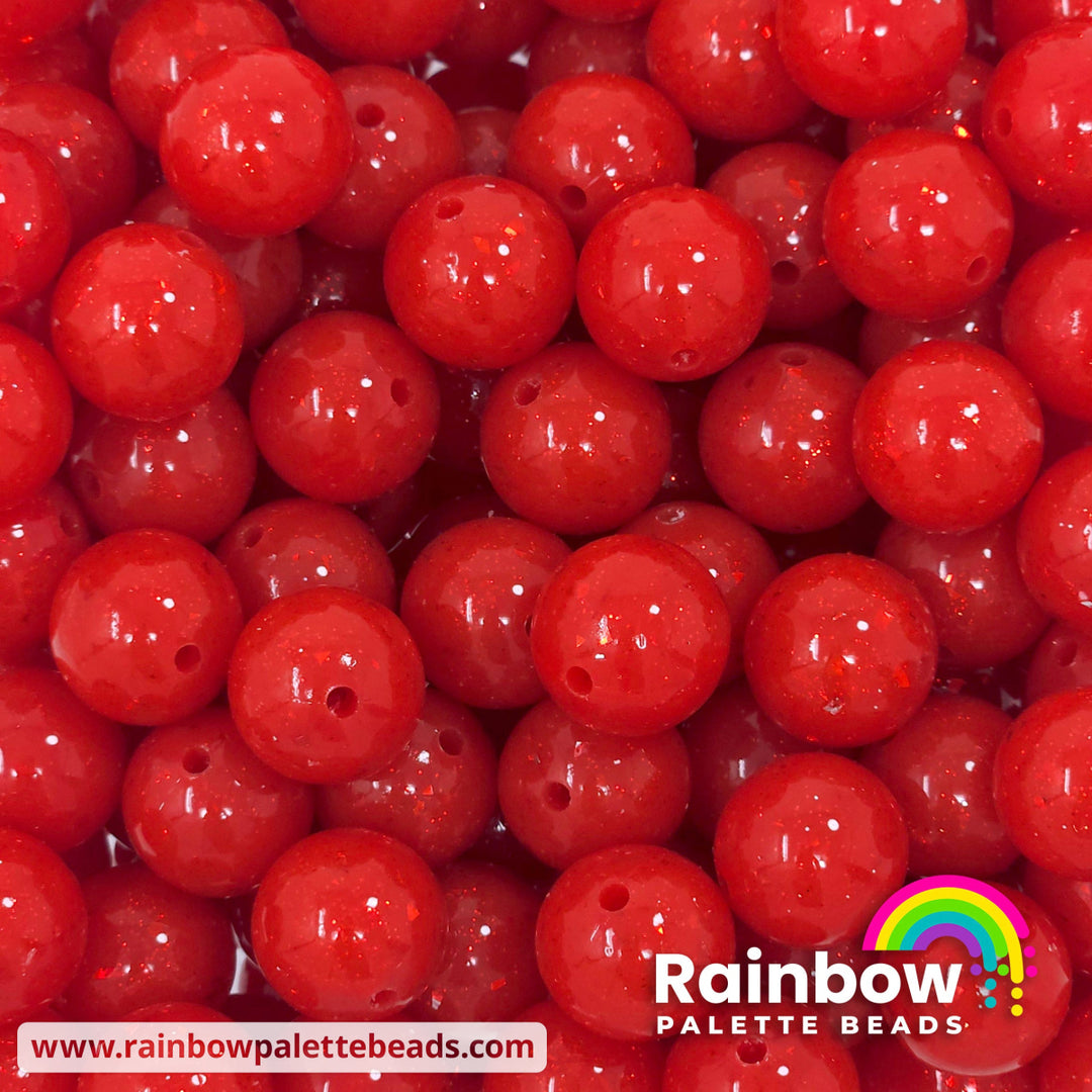 15mm Glossy Red Glitter & Foil Confetti Jelly Silicone Bead Beads