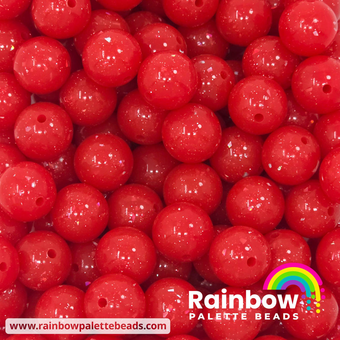 15mm Glossy Red Glitter & Foil (Silver Foil) Confetti Jelly Silicone Bead - Beads
