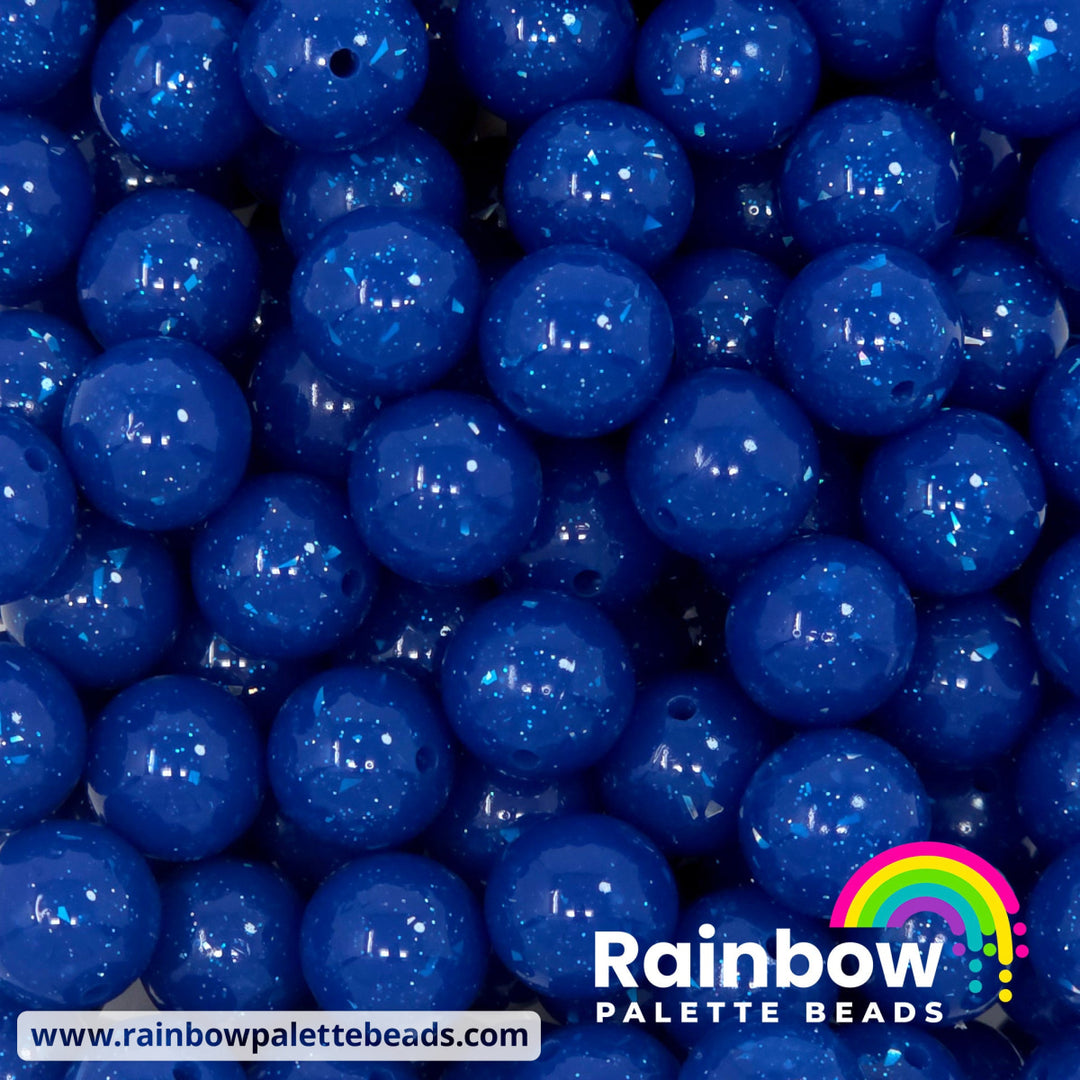 15mm Glossy Sapphire Blue Glitter & Foil Confetti Jelly Silicone Bead - Beads