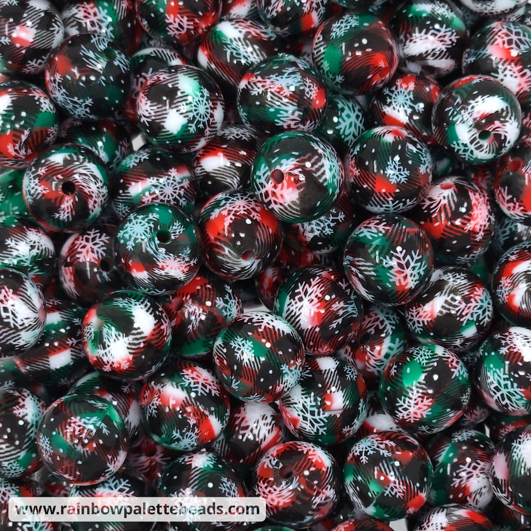 15mm Glossy Snowflake Print Marbled Christmas Swirl Silicone Beads Beads