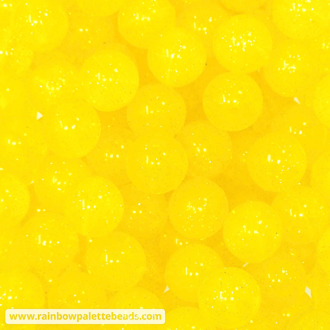 15mm Glossy Yellow Iridescent Glitter Jelly Silicone Bead Beads