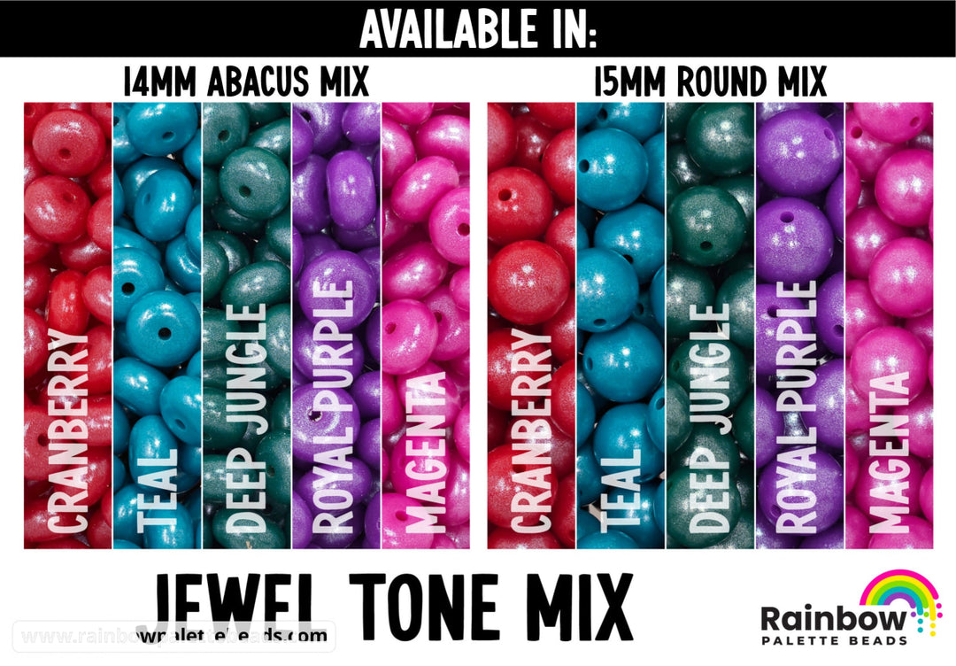 15mm Jewel Tone Shimmer Pearl Silicone Bead Mix (25 beads) Beads