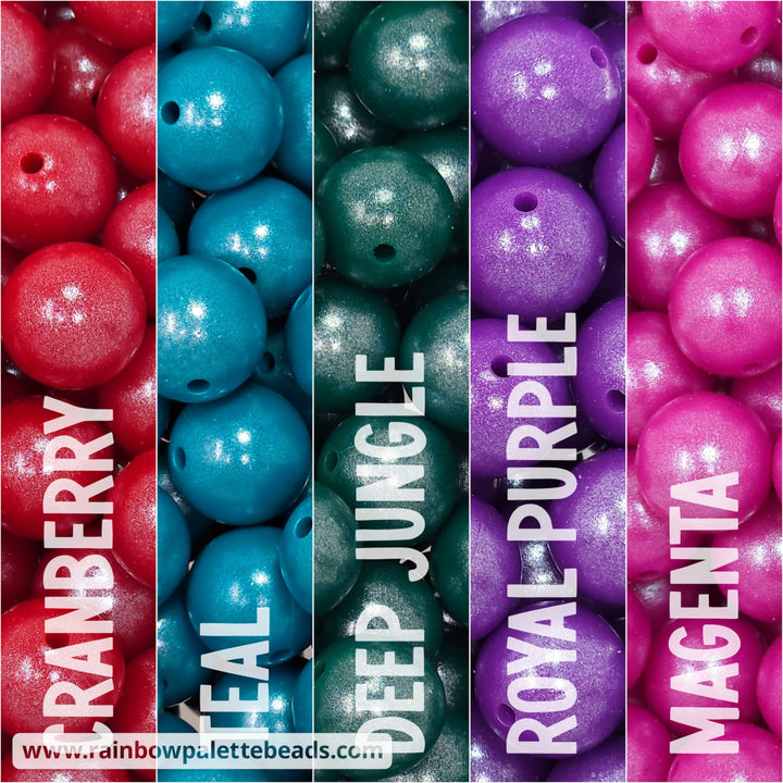 15mm Jewel Tone Shimmer Pearl Silicone Bead Mix (25 beads) Beads