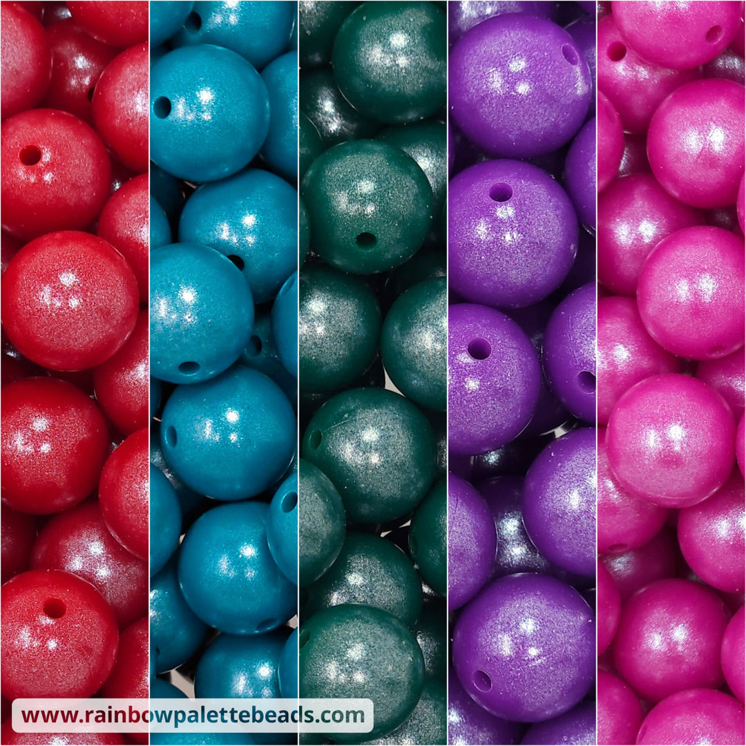 15mm Jewel Tone Shimmer Pearl Silicone Bead Mix (25 beads) Beads