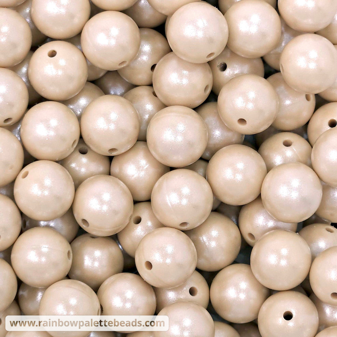 15mm Khaki Shimmer Pearl Silicone Bead Beads