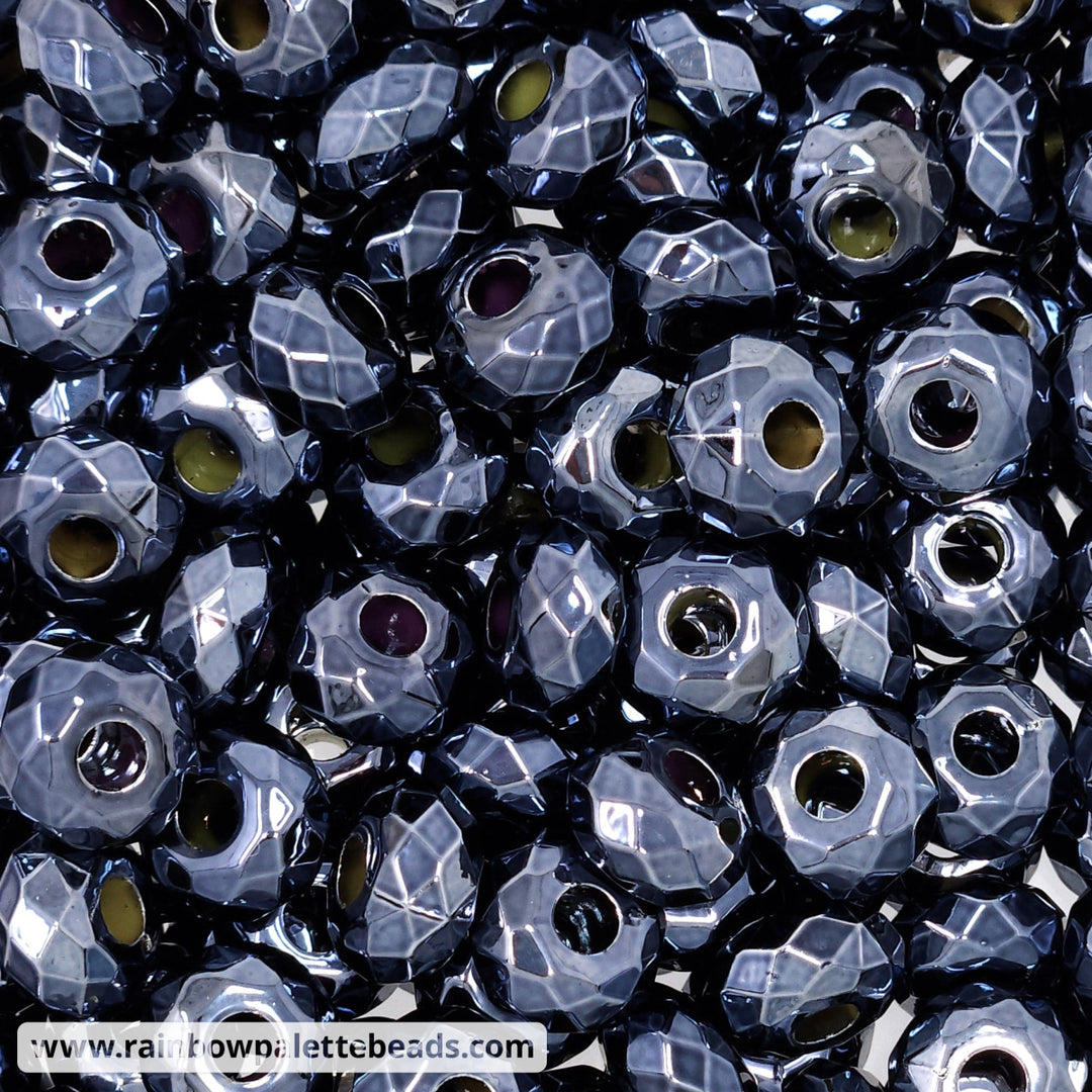 15mm Metallic Gray/Black Faceted Acrylic Abacus Spacer Beads (10 beads)