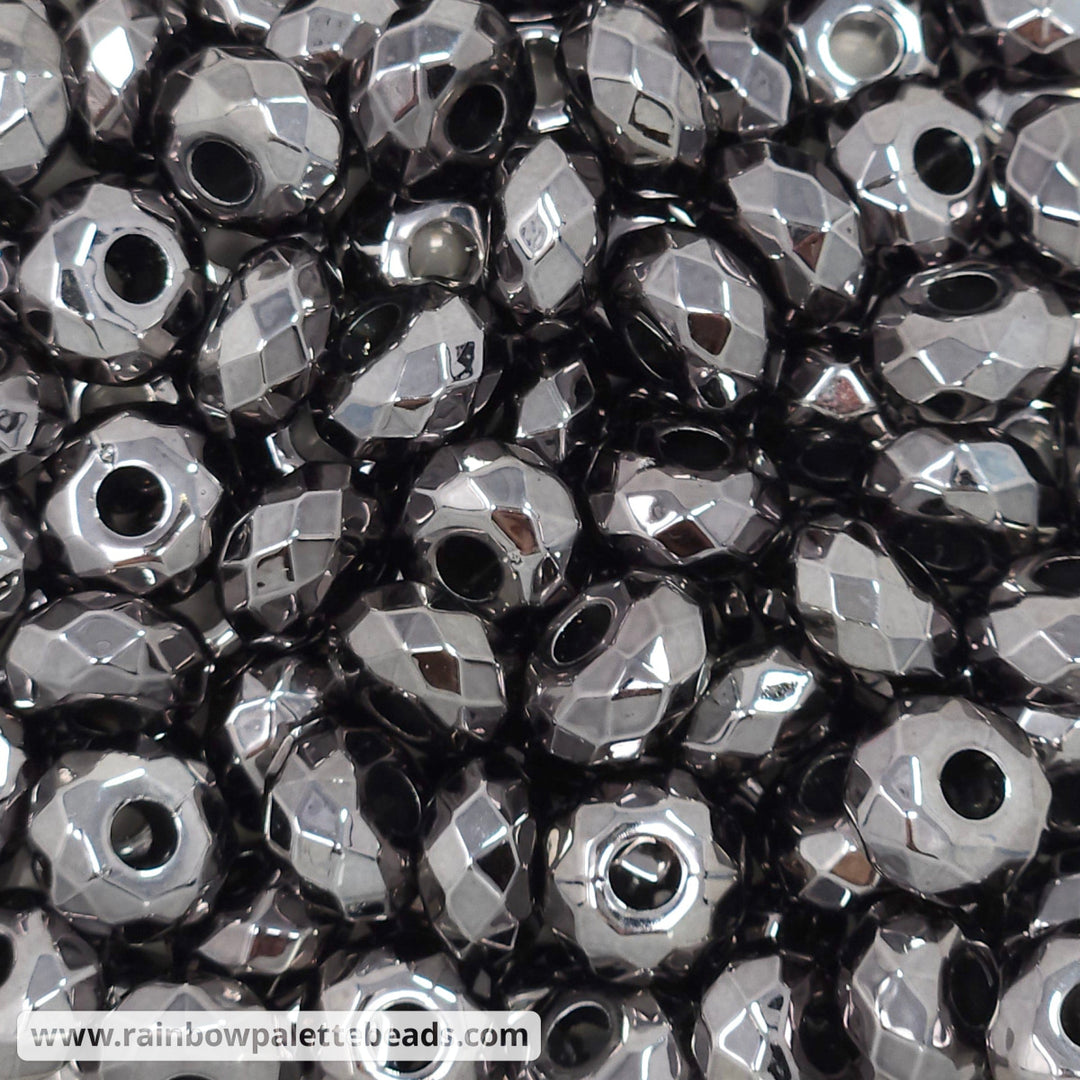 15mm Metallic Gunmetal Gray Faceted Acrylic Abacus Spacer Beads (10 beads)