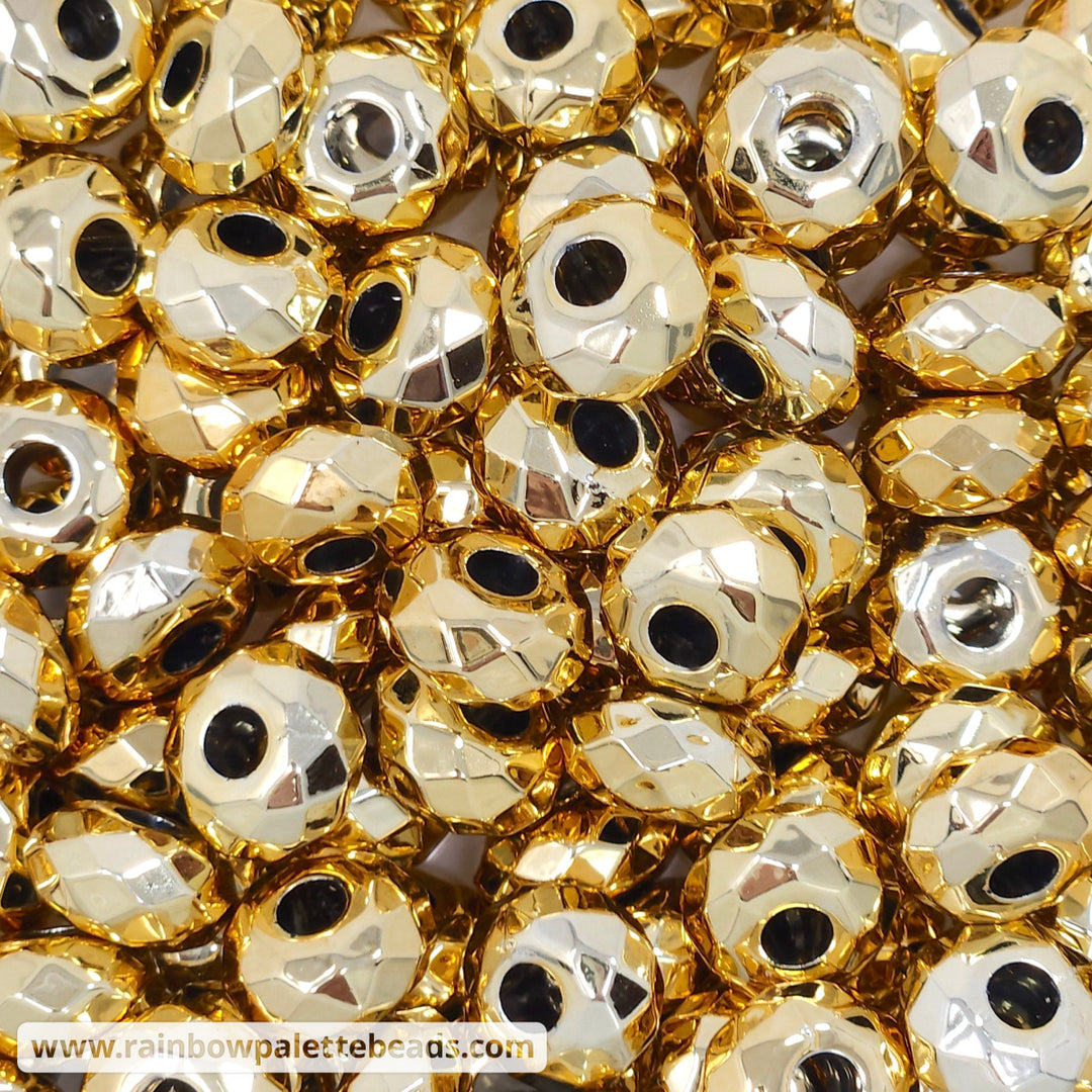 15mm Metallic Light Gold Faceted Acrylic Abacus Spacer Beads (10 beads)