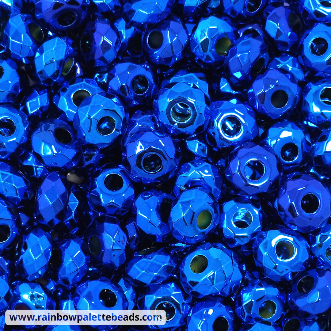 15mm Metallic Royal & Cobalt Blues Faceted Acrylic Abacus Spacer Beads (10 beads)