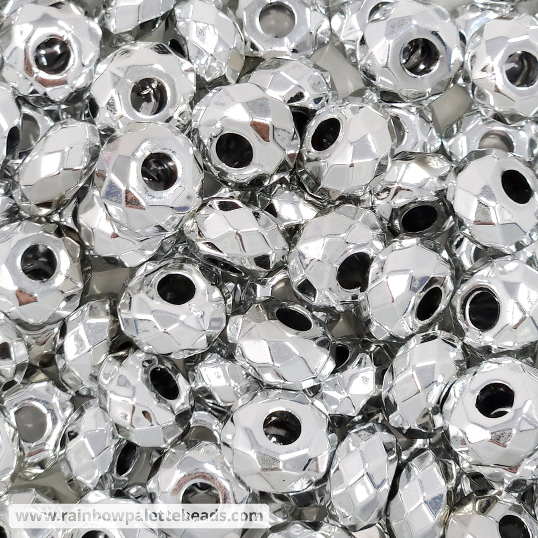 15mm Metallic Silver Faceted Acrylic Abacus Spacer Beads (10 beads)