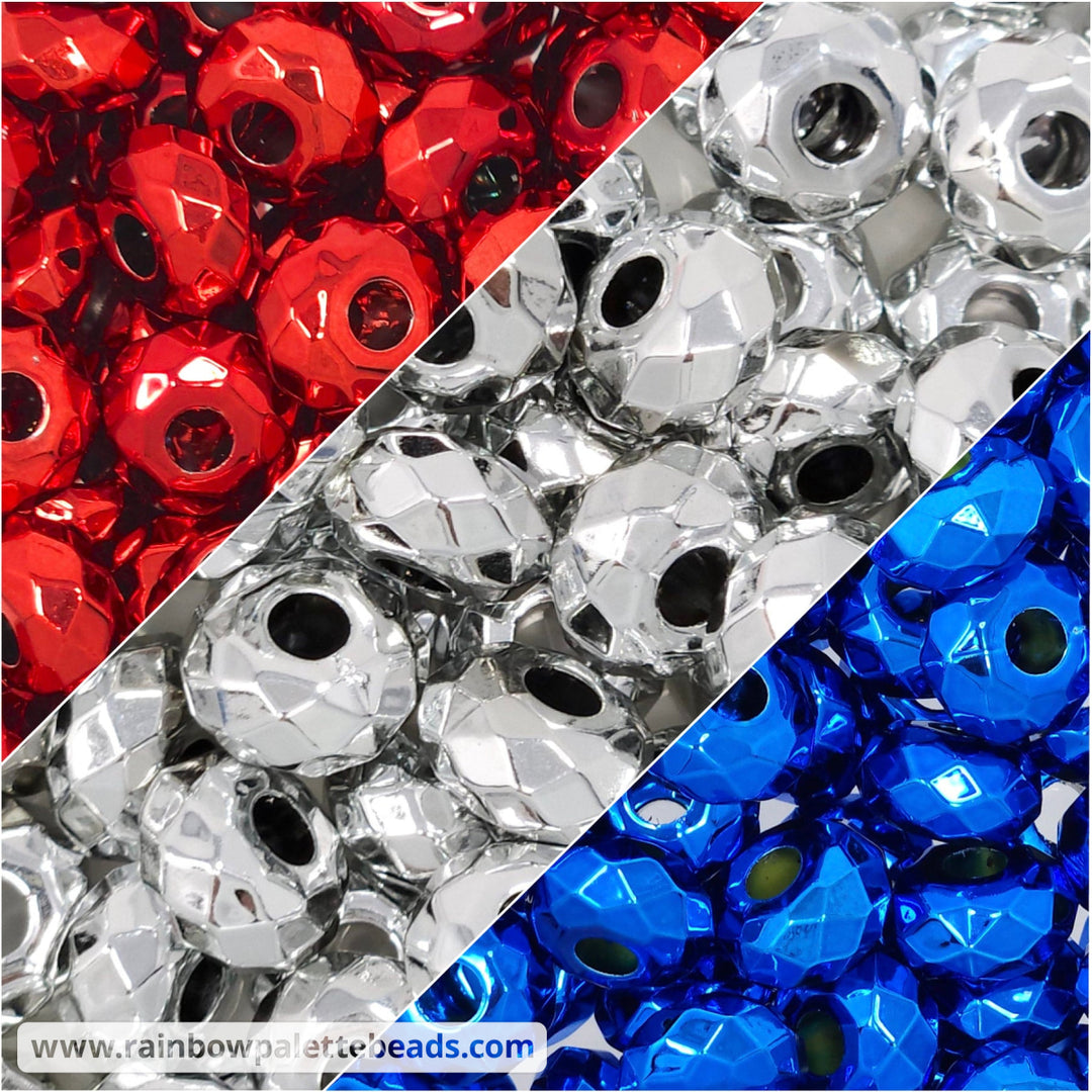 15mm Metallic USA Mix Faceted Acrylic Abacus Spacer Beads (30 beads)