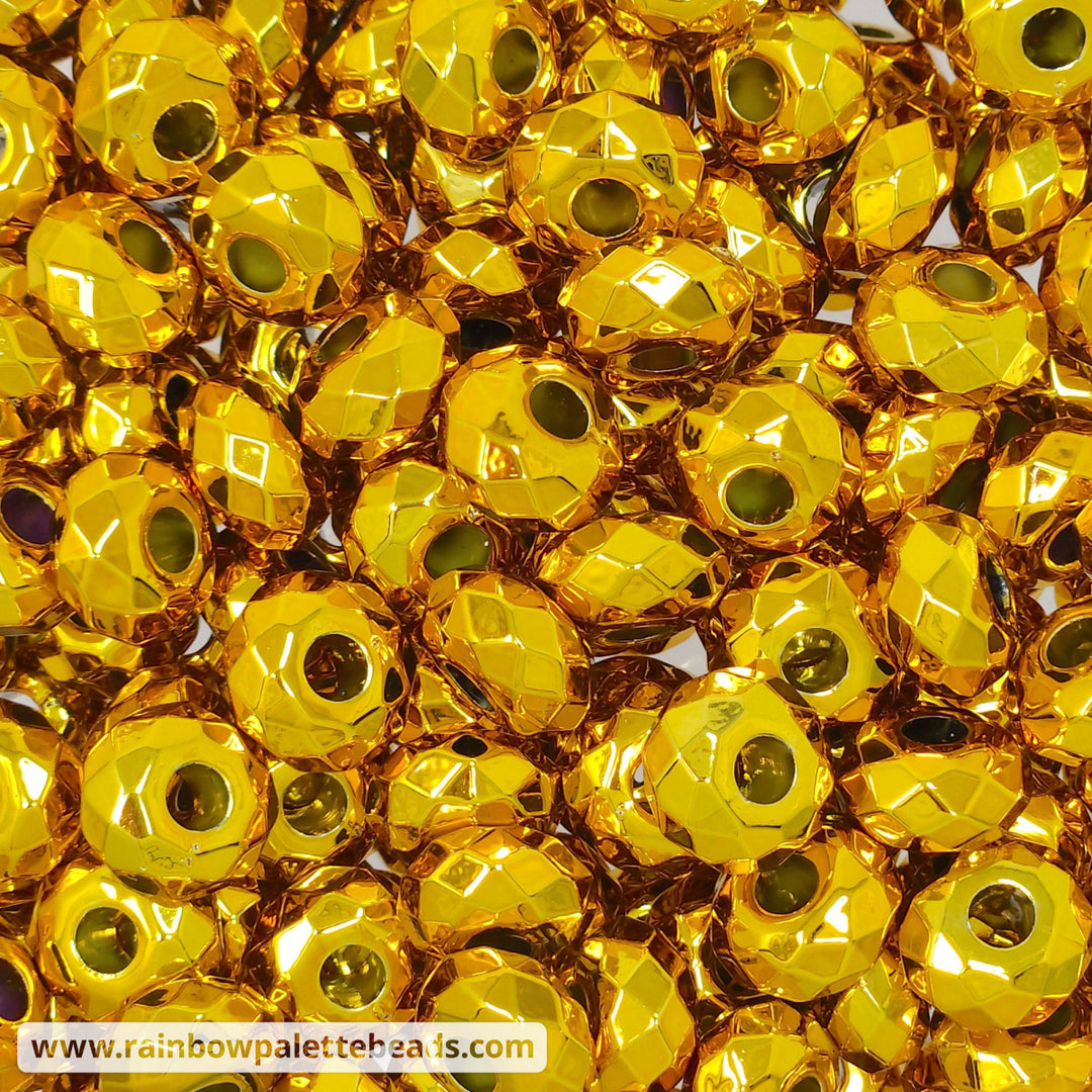 15mm Metallic Gold Faceted Acrylic Abacus Spacer Beads (10 beads)