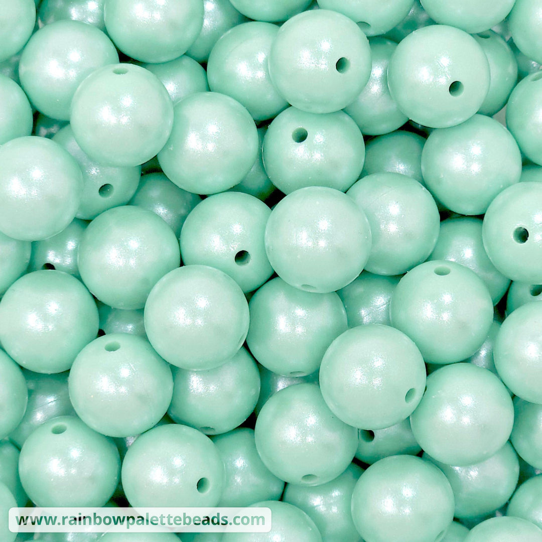 15mm Mint Shimmer Pearl Silicone Bead Beads