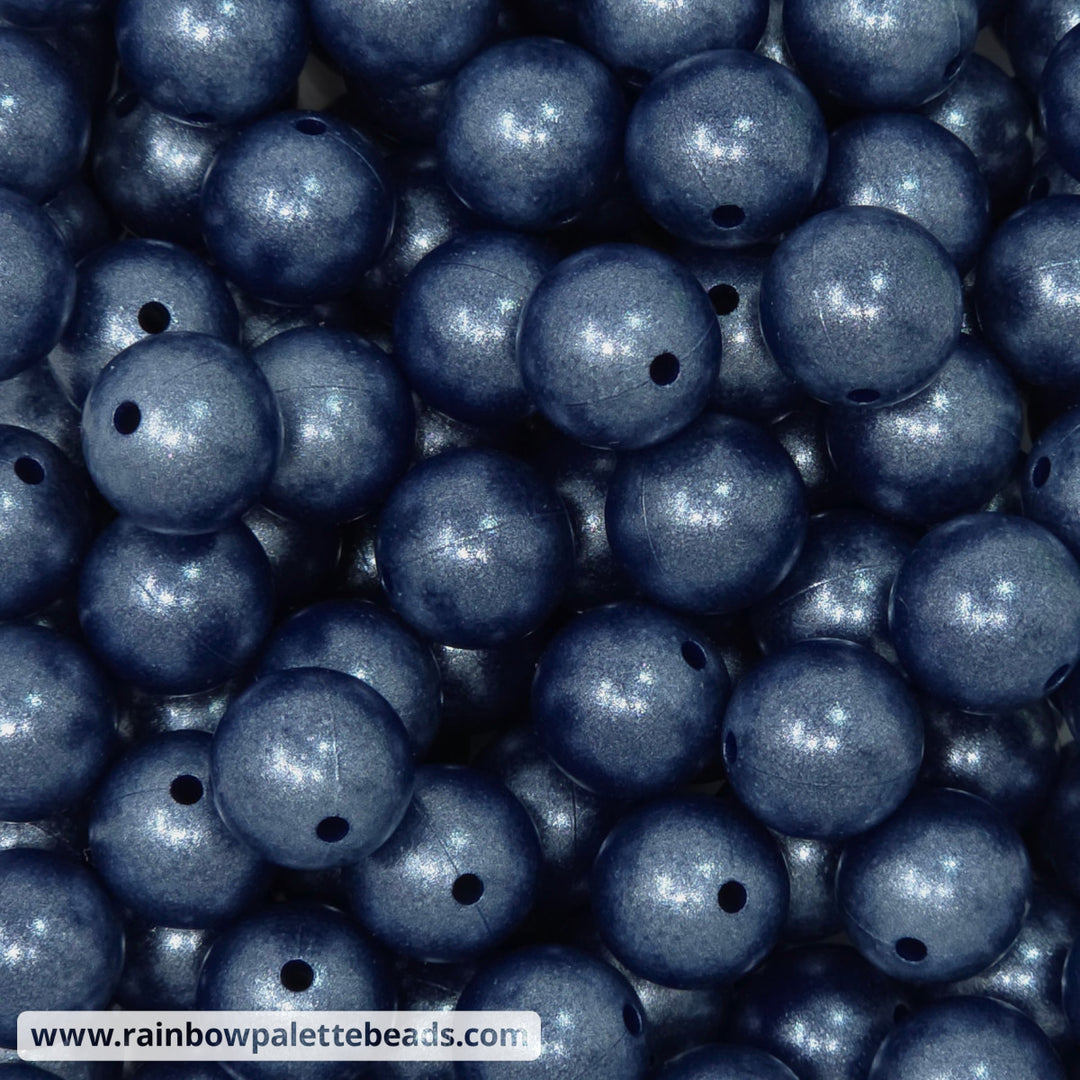15mm Navy Blue Shimmer Pearl Silicone Bead - Beads