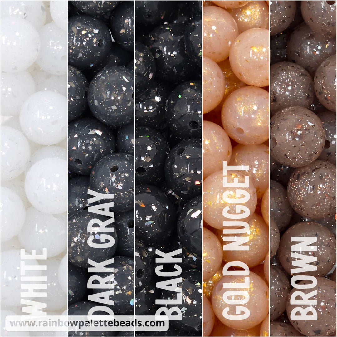 15mm Neutrals Glitter & Foil Confetti Jelly Silicone Bead Mix (25 beads) - Beads
