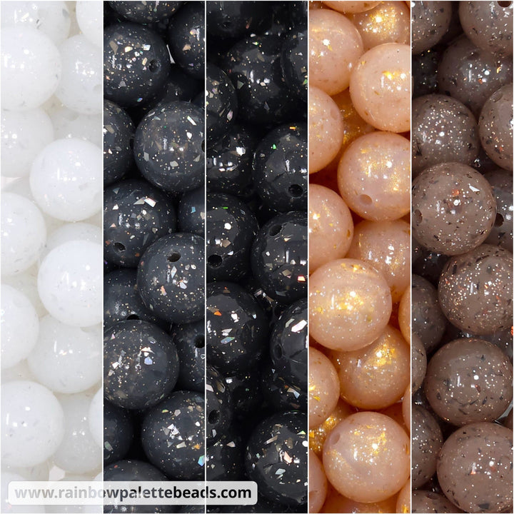 15mm Neutrals Glitter & Foil Confetti Jelly Silicone Bead Mix (25 beads) - Beads
