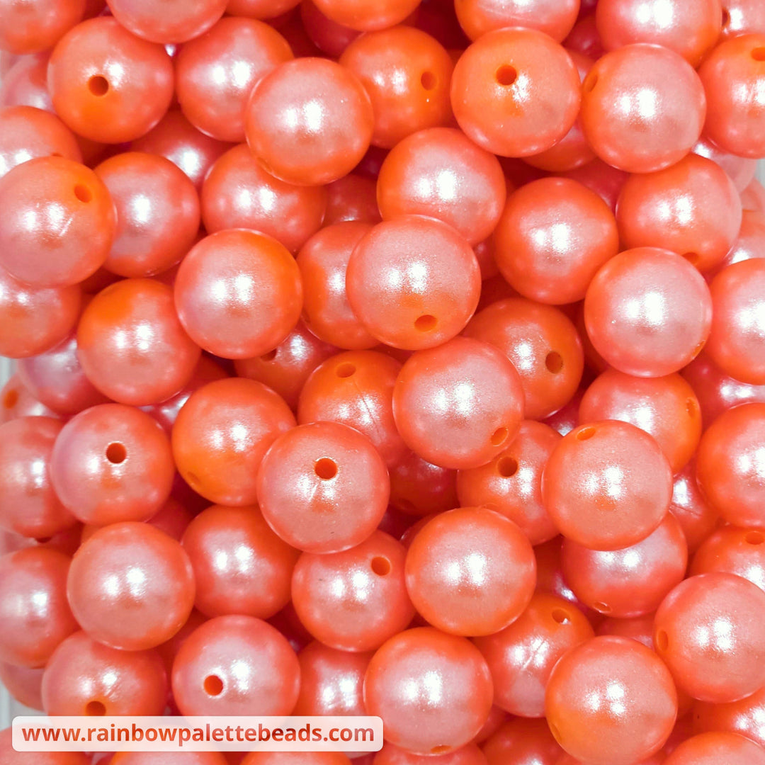 15mm Orange Shimmer Pearl Silicone Bead Beads