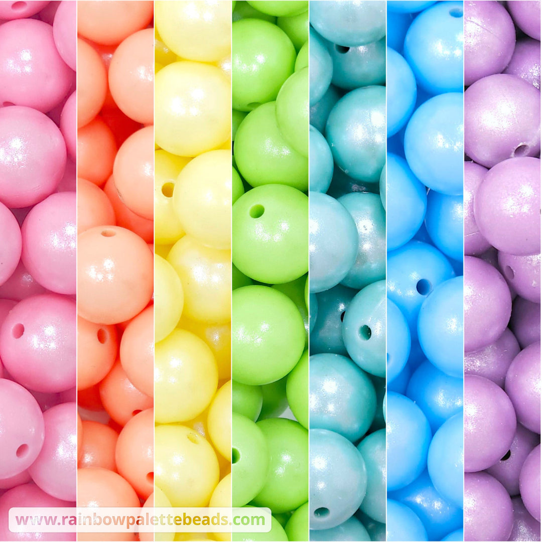 15mm Pastel Rainbow Shimmer Pearl Silicone Bead Mix (35 beads) Beads