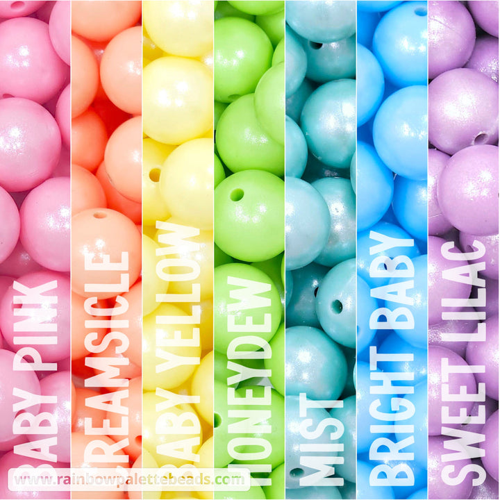 15mm Pastel Rainbow Shimmer Pearl Silicone Bead Mix (35 beads) Beads