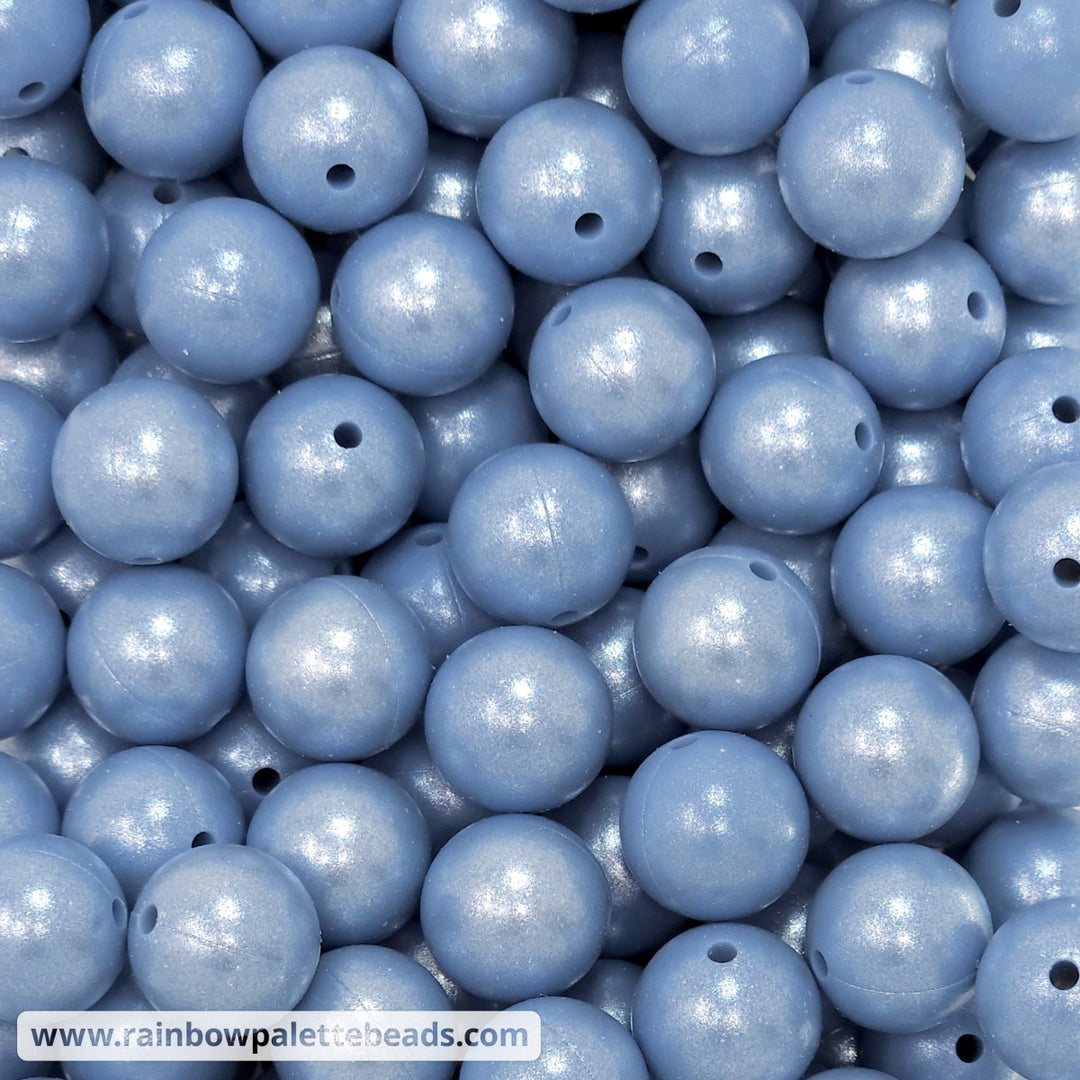 15mm Powder Blue Shimmer Pearl Silicone Bead Beads