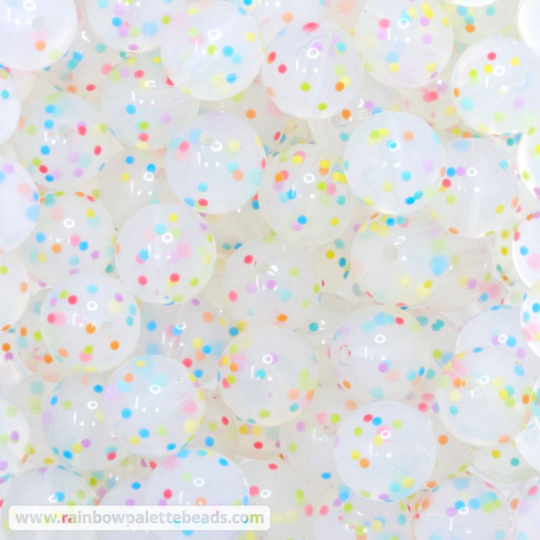 15mm Rainbow Confetti Jelly Silicone Round Bead Beads