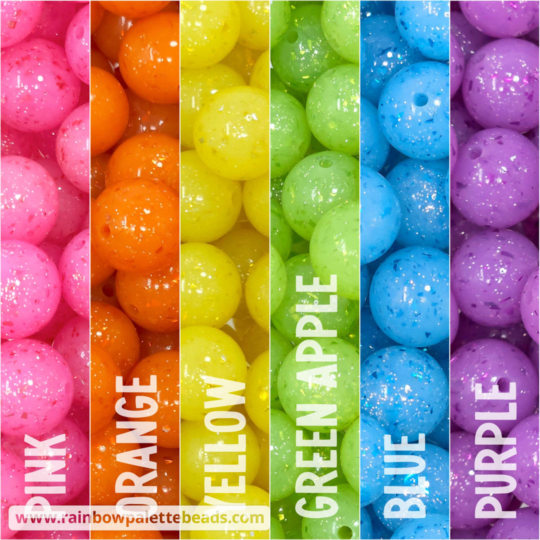 15mm Rainbow Glitter & Foil Confetti Jelly Silicone Bead Mix (30 beads) Beads